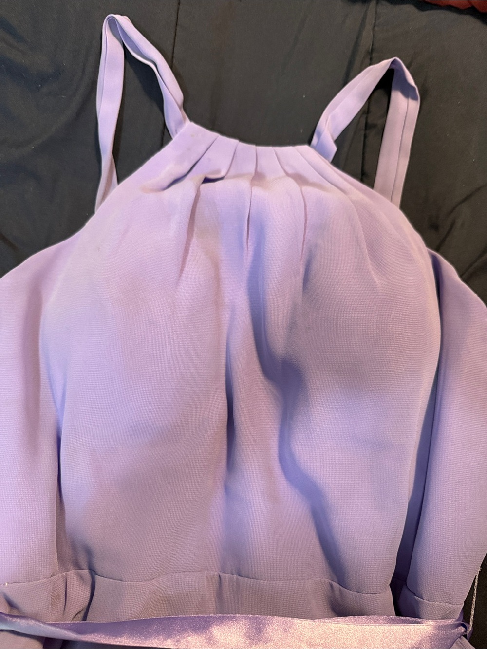 DaVinci Lavender Pleated Halter Bridesmaid Dress.